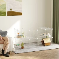 PawHut Cage parc clôture pour animaux domestiques enclos pour petits animaux modulable 2 niveaux fil en acier 146x73x73cm blanc(m-10)