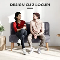 HOMCOM Canapea 2 Locuri din Material Textil fără Brațe cu Cusături, Canapea Compactă Modernă cu Picioare din Lemn de Cauciuc pentru Living, 117x56.5x77 cm, Gri Închis(m-6)