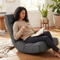 HOMCOM Cadeira de Chão Dobrável Cadeira de Leitura Giratória 360° com Encosto Ajustável em 5 Posições 58x107x79 cm Cinzento(m-2)