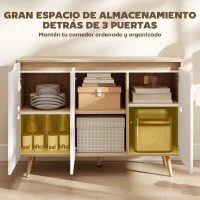 HOMCOM Aparador de Salón con 3 Puertas Estantes Ajustables Patas de Madera para Cocina Entrada 107x35x76,5 cm Roble y Blanco(m-5)