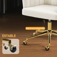 HOMCOM Silla de Oficina con Ruedas de Terciopelo con Respaldo Acolchado Altura Ajustable Espuma Alta Resiliencia Crema(m-7)