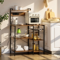 Mobilier de bucătărie cu priză multiplă, rafturi și coș, 90x42x130cm