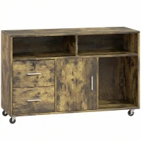 HOMCOM Dulap pentru Imprimantă pe Roți cu 2 Sertare, Încuietoare cu Cheie, 3 Rafturi și Dulap, pentru Documente de Birou și Studiu, 100x35x65 cm, Maro Rustic(m-1)