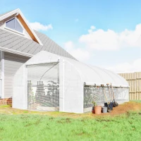 Outsunny Estufa Tipo Túnel 6x3x2 m com Anti-UV e Porta de Enrolar com Fecho de Correr Paredes Laterais com Rede Branco(m-2)