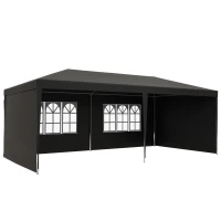 Outsunny Carpa de Jardín 6x3m con 4 Paredes Laterales 2 Ventanas Visibles Cenador Gazebo de Exterior para Fiestas Eventos Gris(m-10)