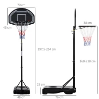 HOMCOM Tabela de Basquetebol para Exterior Altura Ajustável 160-210 cm com Rodas e Base Preenchível 76x48x254 cm Preto(m-3)
