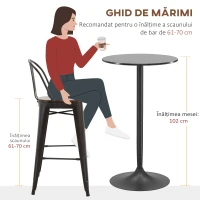 HOMCOM Masă de Bar Înaltă, Masă de Bucătărie Modernă Rotundă cu Blat Vopsit și Bază din Oțel, Masă Bistro pentru 2 Persoane, Neagră(m-7)