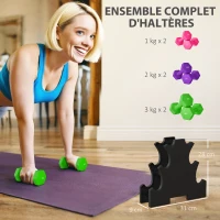 SPORTNOW Ensemble d'haltères hexagonale avec support d'haltères, pour la musculation, 2 x 1kg, 2 x 2kg, 2 x 3kg(m-4)