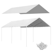 Outsunny Acoperiș pentru Carport 10 x 20 ft, Prelată de Schimb Rezistentă la UV cu Corzi Elastice, Albă(m-11)