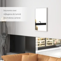 HOMCOM Oglindă Dreptunghiulară de Perete cu Cârlige, Sticlă și MDF, 60x80 cm, Negru(m-4)