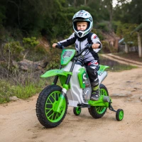 HOMCOM Moto Eléctrica para Niños de +3 Años 12V Moto de Juguete Infantil con 2 Ruedas de Equilibrio Velocidad 3-8 km/h Arranque Suave 106,5x51,5x68 cm Verde(m-2)