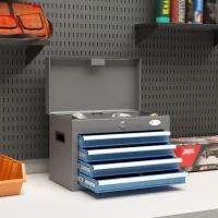 DURHAND Caisse boite à outils en métal avec 4 tiroirs et 1 plateau supérieur, verrouillable avec 2 clés fournies, 2 poignées(m-10)