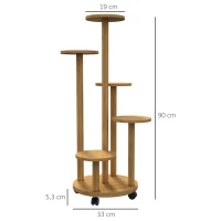 Outsunny Soporte para Plantas de Bambú con Ruedas de 5 Niveles Estantería Redonda para Plantas para Esquina 33x33x90 cm Natural(m-3)
