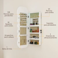 HOMCOM Espejo Joyero con Luz LED Montado en la Pared o en la Puerta con Cerradura Espejo Entero Blanco(m-6)