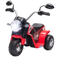 HOMCOM Moto Eléctrica Infantil con 3 Ruedas Moto Eléctrica para Niños de 18-36 Meses Triciclo a Batería 6V con Faro Bocina 72x57x56 cm Rojo(m-11)