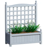 Outsunny Garden Planters with Trellis for Climbing Vines, Wood Raised Beds for Garden, Flower Pot, Indoor Outdoor, Grey(m-10)