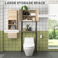 kleankin Móvel sobre Sanita com 2 Portas Prateleira Ajustável Prateleira Aberta Estante de Casa de Banho 64x19x178 cm Madeira(m-4)