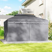 Outsunny Cenador de Jardín 4x3m Pabellón de Jardín Gazebo con Doble Techo 4 Cortinas y Mosquitera Marco de Aluminio UPF50+ Gris(m-9)