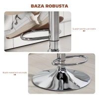 HOMCOM Taburet de Bar cu Înălțime Reglabilă, Scaun Înalt din PU cu Spătar, Suport pentru Picioare, Cotiere și Șezut Moale, Structură din Oțel, Rotativ la 360°, pentru Bucătărie, Maro(m-6)