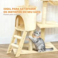 PawHut Arranhador para Gatos com Caverna Plataformas Rato de Brinquedo Rede e Postes de Sisal 60x35x134 cm Bege(m-7)