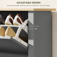 HOMCOM Slim Shoe Cabinet, Narrow Shoe Cupboard with 2 Flip Drawers, Adjustable Shelves for 12 Pairs of Shoes, Light Grey(m-5)