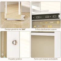 HOMCOM Espelho para Jóias com Luzes LED Espelho de Corpo Inteiro Rotativo 360° Prateleiras Abertas Barras para Pendurar Branco(m-8)
