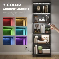 HOMCOM Regał z 5 półkami z LED, 7 kolorów światła, do salonu, 60 x 30 x 179 cm, czarny(m-4)