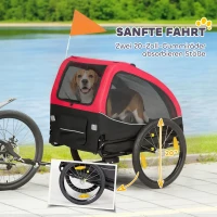 PawHut Hundeanhänger Faltbar mit Reflektoren Mesh-Fenster Rädern Tür Sicherheitsflagge für Hunde bis 20 kg 138x70x89 cm Rot(m-5)