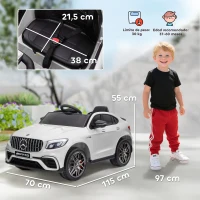 HOMCOM Coche Eléctrico para Niño +3 Años con Licencia de Mercedes 12V con Mando a Distancia Música y Luces Blanco(m-3)