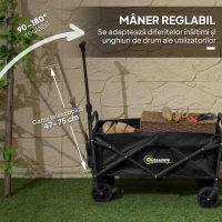 Outsunny Cărucior de Grădină Pliabil și Compact, Cărucior Multifuncțional cu Roți Universale și Mâner Reglabil pentru Sport, Camping, Cumpărături, Negru(m-8)
