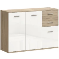 HOMCOM Comodă Modernă cu 3 Dulapuri și 2 Sertare din Lemn, Efect lemn(m-1)