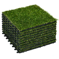 Outsunny Gazon Sintetic 10 Piese Covoraș Gazon Artificial 30x30 cm cu Înălțimea Firului de Iarbă 20 mm și Anti-UV Verde Închis(m-1)