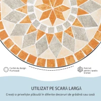Outsunny Masă Rotundă Laterală Ø35,5cm – Masă de Patio Impermeabilă cu Design Mozaic, Măsuță din Metal pentru Living, Birou, Interior și Exterior – Galben și Gri(m-5)
