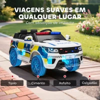 HOMCOM Carro Elétrico para Crianças Carro Elétrico Infantil de Policia 12V com Bluetooth USB Luz Sirene 110x68x52 cm  Branco(m-9)