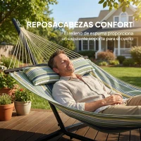 Outsunny Hamaca con Soporte Hamaca de Jardín Portátil con Almohada Desmontable Barras Separadoras 353x94x115 cm Verde(m-5)