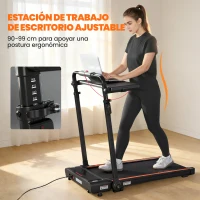 SPORTNOW Cinta de Correr Plegable con Escritorio Extraíble 2.5HP 1-12 KM/H Pantalla LED Manillar y Soporte para Móvil Negro(m-5)