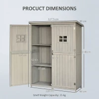 Outsunny Wooden Garden Shed with Two Windows, Tool Storage Cabinet, Outdoor Double Door Organizer 127.5L x 50W x 164H cm, Grey(m-3)