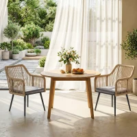 Outsunny Set de 2 Sillas de Jardín Exterior de Ratán con Cojines Reposabrazos y Marco de Acero para Terraza 54x65x80 cm Gris(m-9)