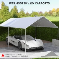 Outsunny Acoperiș pentru Carport 10 x 20 ft, Prelată de Schimb Rezistentă la UV cu Corzi Elastice, Albă(m-4)