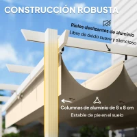 Outsunny Pérgola de Jardín 4x3 m con Techo Retráctil Protección UPF30+ Drenaje Cenador de Jardín para Patio Exterior Beige(m-5)