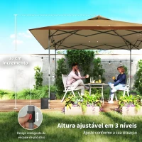 Outsunny Tenda Dobrável Pop-up 4x4 m com Bloqueio Central UPF50+ Altura Ajustável Sacos de Areia e Bolsa com Rodas Bege e Castanho(m-7)