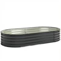 Outsunny Galvanised Raised Garden Bed, Metal Planter Box with Safety Edging, for Flowers, Herbs, Succulents, Dark Grey(m-1)