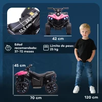 AIYAPLAY Quad Eléctrico para Niños 6 V Quad para Niños de 37 a 72 Meses Velocidad hasta 3 km/h Faros y Música 70x42x45 cm Rosa(m-3)