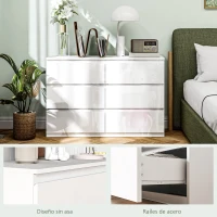 HOMCOM Cómoda Dormitorio con 6 Cajones Cajonera para Salón Oficina Estilo Moderno 112x34x75 cm Blanco Brillo(m-5)