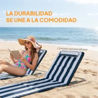 Outsunny Conjunto de 2 Esterillas con Respaldo Reclinable Reposacabezas y Bolsa de Transporte 134x48x33-43 cm Blanco y Azul(m-6)