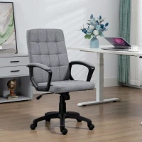 Vinsetto Fauteuil de bureau chaise de bureau tissu effer lin hauteur réglable 43-52,5 cm pivotante 360° gris noir(m-10)