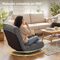 HOMCOM Cadeira de Chão Dobrável Cadeira de Leitura Giratória 360° com Encosto Ajustável em 5 Posições 58x107x79 cm Cinzento(m-4)