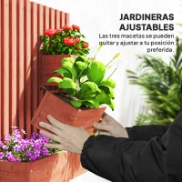 Outsunny Jardinera de Pared de Madera con Enrejado y 3 Macetas Móviles para Jardín Terraza Patio 60x16x80 cm Marrón(m-5)