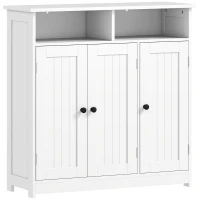 HOMCOM Armario de Baño Estrecho con 3 Puertas 2 Compartimentos Abiertos Estante Ajustable 85x30x85 cm Blanco(m-1)