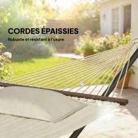 Outsunny Hamac sur pied, hamac avec support en acier, oreiller, barres d'écartement, 368 x 140 x 110 cm, crème(m-7)
